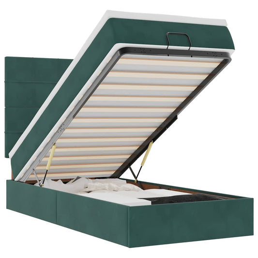 Ottoman-Bett mit Matratzen Dunkelgrün 90x190 cm Samt