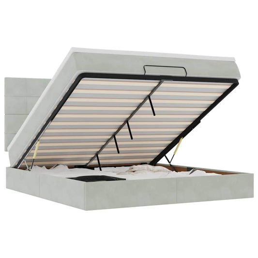 Ottoman-Bett mit Matratzen Hellgrau 160x200 cm Samt