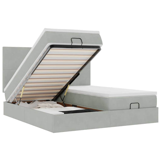 Ottoman-Bett mit Matratzen Hellgrau 200x200 cm Samt