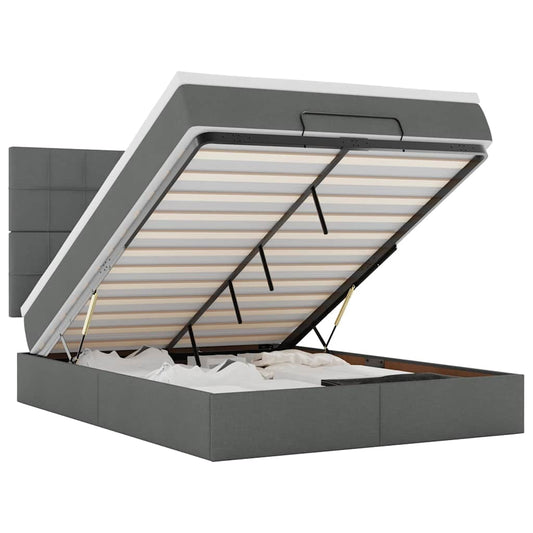 Ottoman-Bett mit Matratze & LEDs Dunkelgrau 140x200 cm Stoff