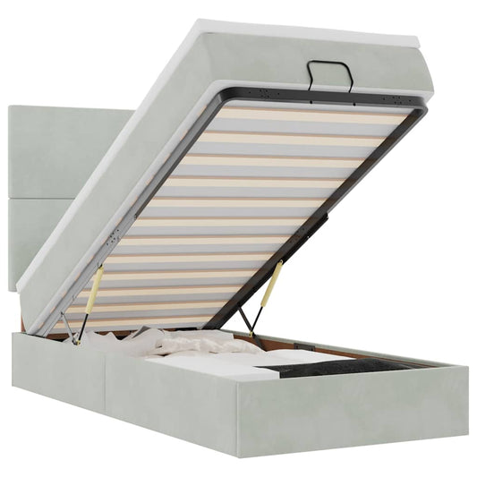 Ottoman-Bett mit Matratzen & LEDs Hellgrau 100x200 cm Samt