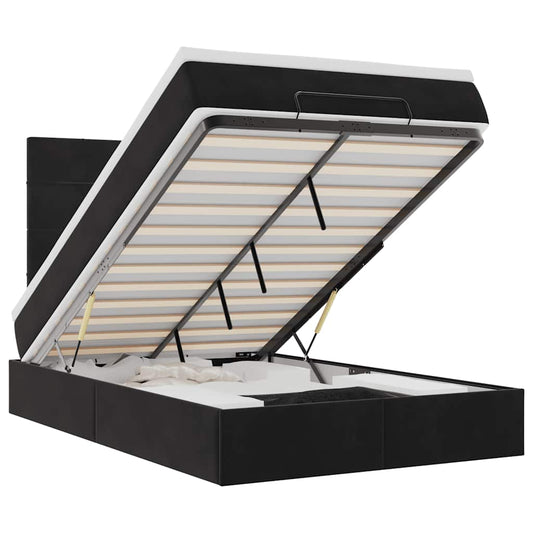 Ottoman-Bett mit Matratzen & LEDs Schwarz 120x190 cm Samt
