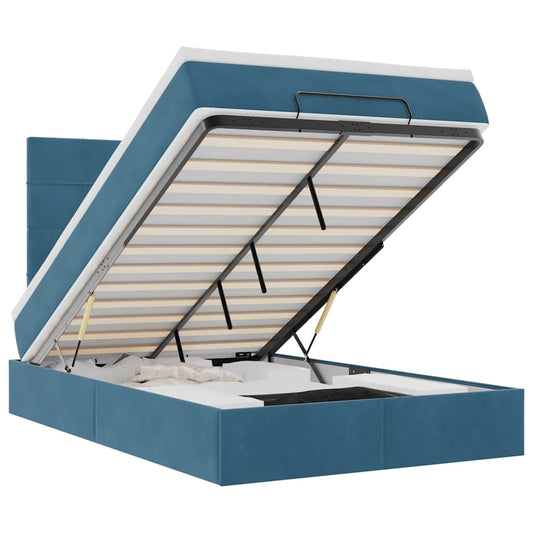 Ottoman-Bett mit Matratzen & LEDs Dunkelblau 120x190 cm Samt