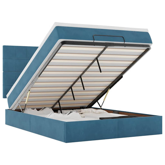 Ottoman-Bett mit Matratzen & LEDs Dunkelblau 140x200 cm Samt