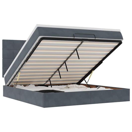 Ottoman-Bett mit Matratzen & LEDs Dunkelgrau 160x200 cm Samt