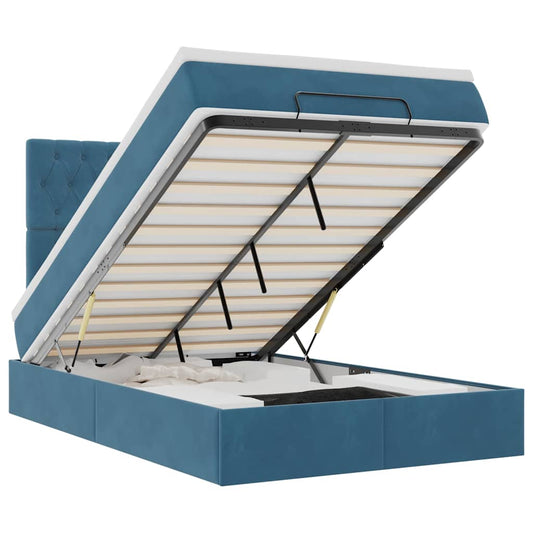 Ottoman-Bett mit Matratzen & LEDs Dunkelblau 120x190 cm Samt