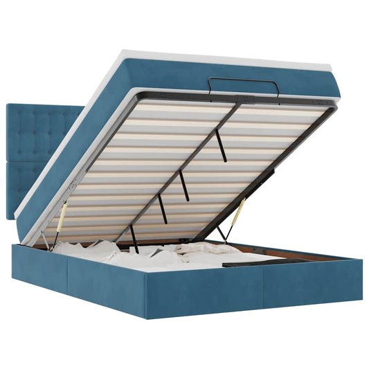 Ottoman-Bett mit Matratzen & LEDs Dunkelblau 140x200 cm Samt