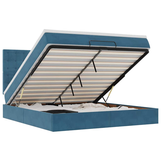Ottoman-Bett mit Matratzen & LEDs Dunkelblau 160x200 cm Samt