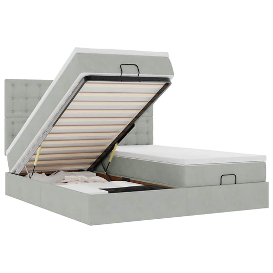 Ottoman-Bett mit Matratzen & LEDs Hellgrau 200x200 cm Samt