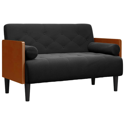 Zweisitzer-Sofa mit Nackenrollen Schwarz 110 cm Samt