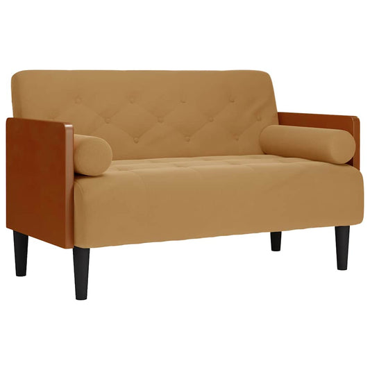 Zweisitzer-Sofa mit Nackenrollen Braun 110 cm Samt