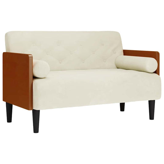 Zweisitzer-Sofa mit Nackenrollen Creme 110 cm Samt
