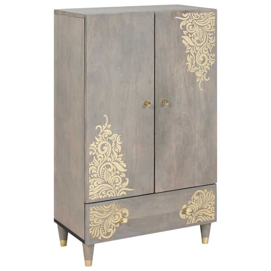 Highboard Grau und Gold 60 x 33 x 100 cm Massivholz Mango