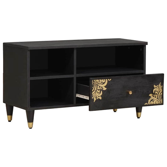 TV-Schränk mit Regal Schwarz 80 x 33 x 46 cm Massivholz Mango