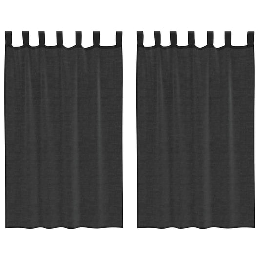 Voile Vorhänge mit Lasche 2 Stk. Schwarz
