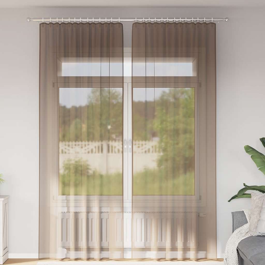 Voile Gardiner med løkker 2 stk Lysebrune 140x260 cm