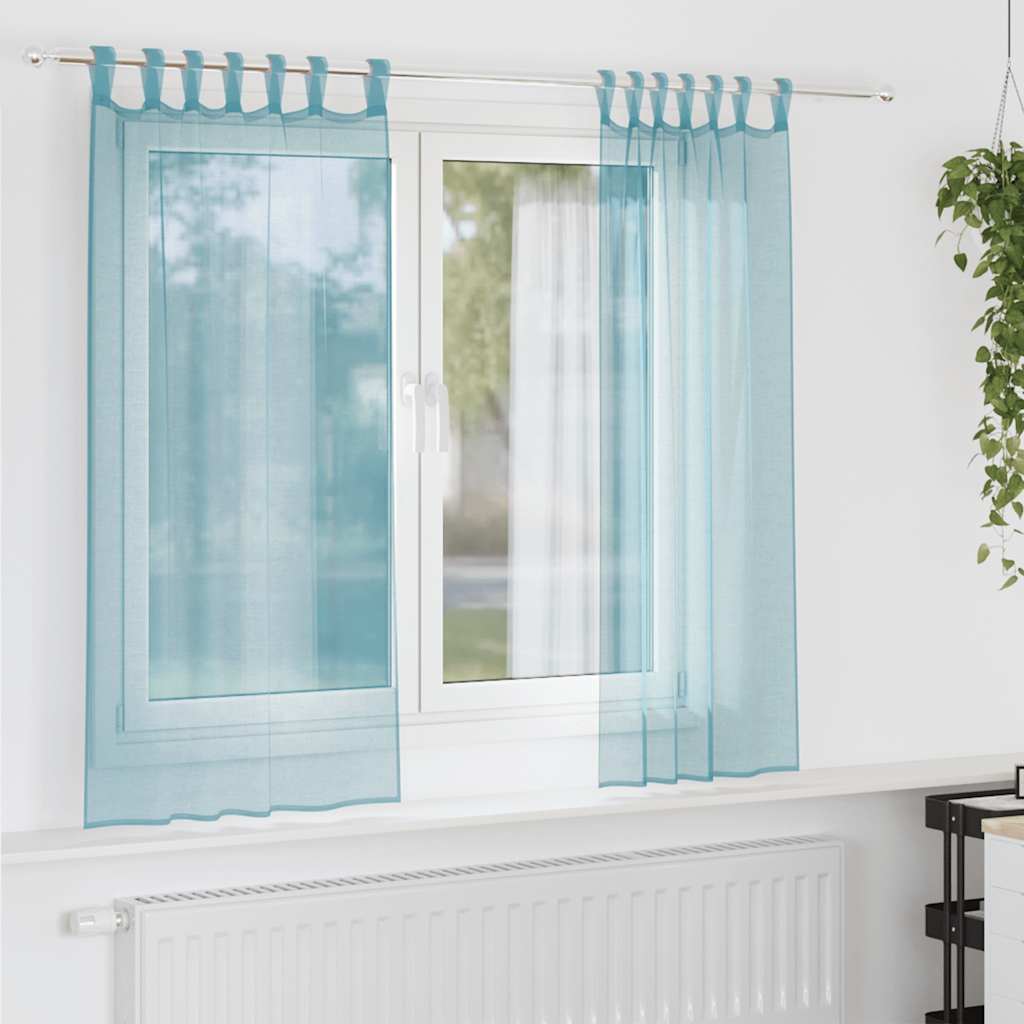 Voile Gardiner med Sløjfer 2 Stk Turkis 140x175 cm