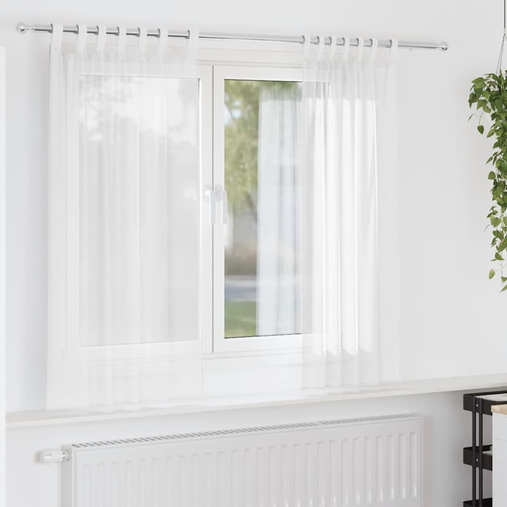 Voile Gardiner med løkker 2 stk Hvide 140x140 cm