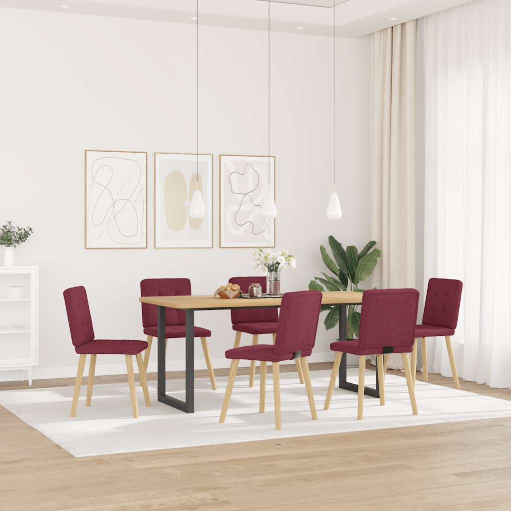 Spisestuestole 6 stk. Vinrødt stof