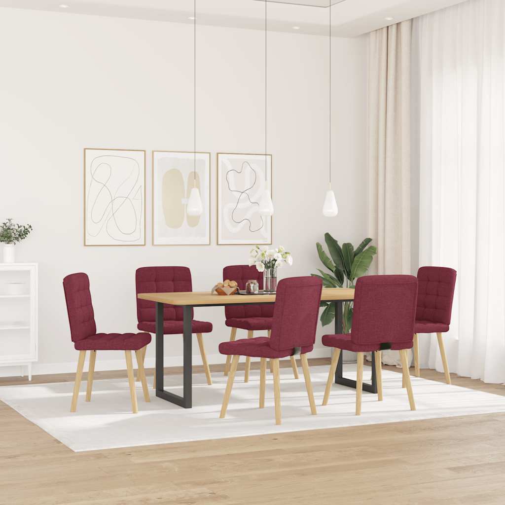 Spisestuestole 6 stk. Vinrødt stof