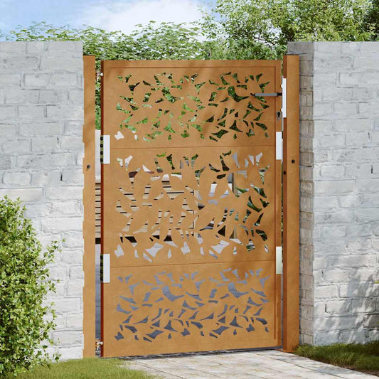 Gartentor 105 x 130 cm Verwitterungsstahl Blattdesign