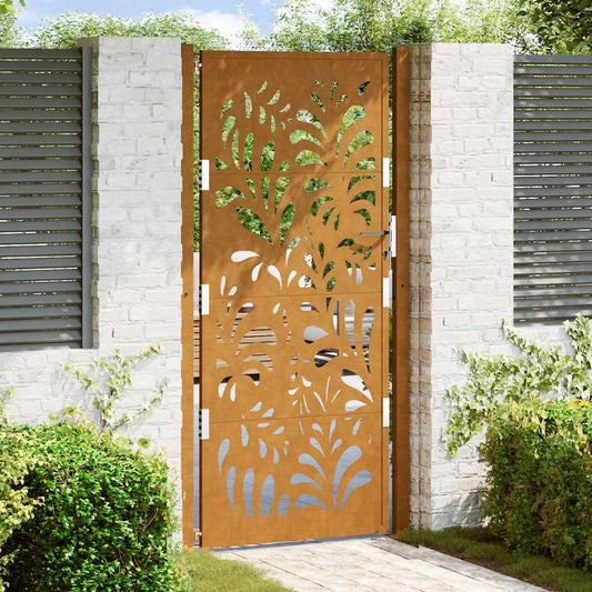 Gartentor 105 x 205 cm Verwitterungsstahl Wellendesign