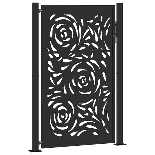 Gartentor Schwarz 105x155 cm Stahl Flammendesign