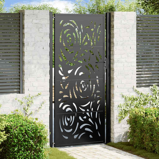 Gartentor Schwarz 105x205 cm Stahl Flammendesign