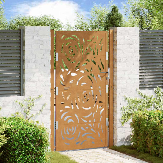 Gartentor 105 x 180 cm Verwitterungsstahl Flammendesign