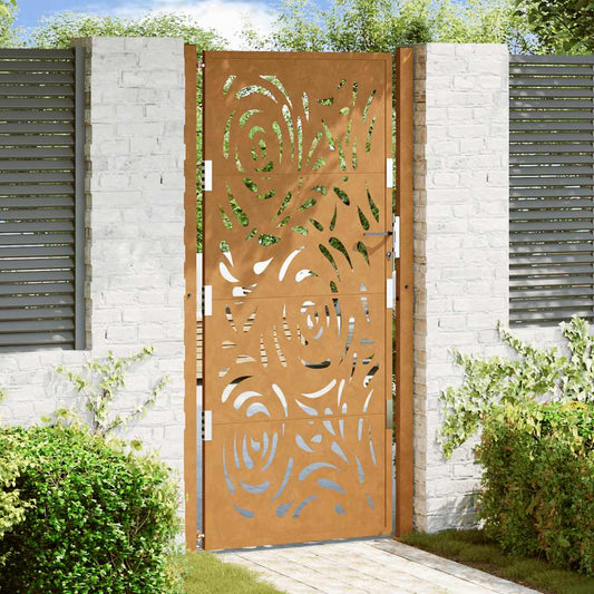 Gartentor 105 x 205 cm Verwitterungsstahl Flammendesign