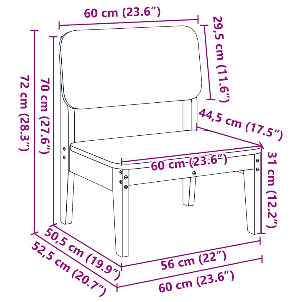 Havestole 2 stk 60x52,5x72 cm massivt fyrretræ