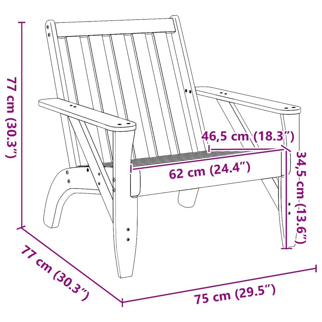 Adirondack havestole 2 stk. Hvid 75x77x77cm massiv fyrretræ