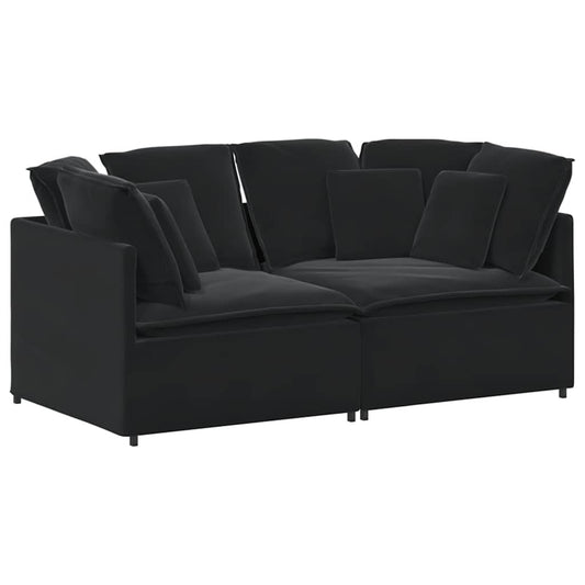 Modulares Sofa mit Kissen Samt Schwarz