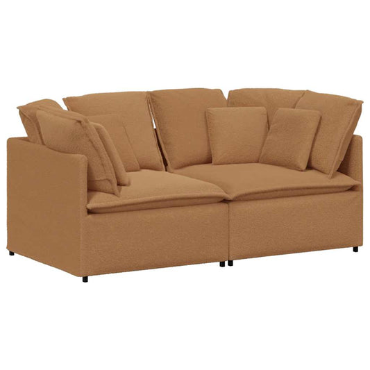 Modulares Sofa mit Kissen Stoff in Lammwolloptik Beige