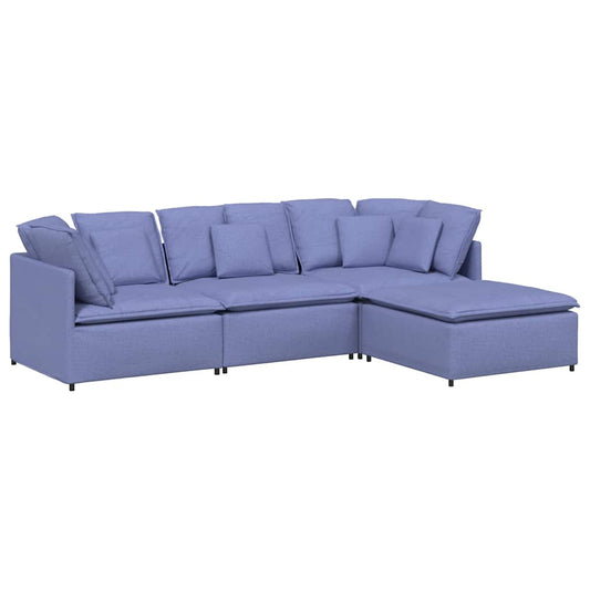Modulares Sofa mit Fußhocker Kissen Stoff Jeansblau