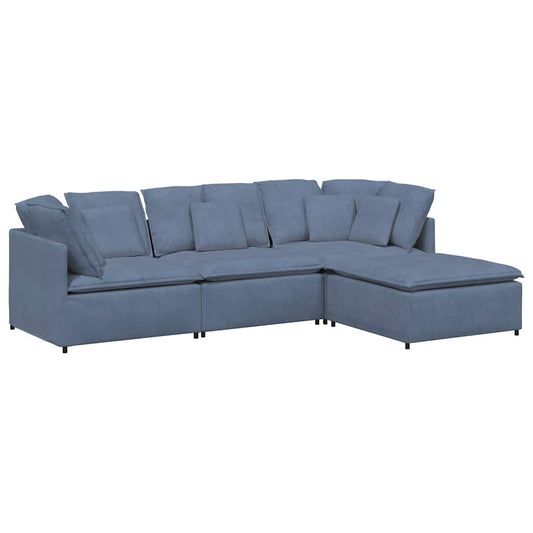 Modulares Sofa mit Fußhocker Kissen Cordstoff Blau