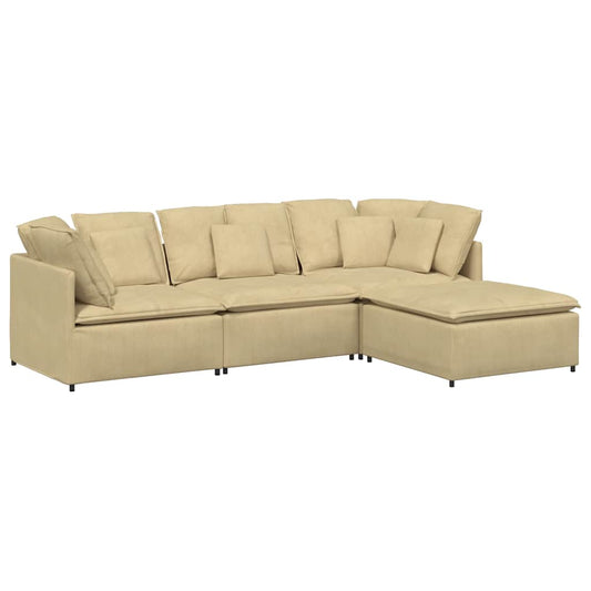 Modulares Sofa mit Fußhocker Kissen Cordstoff Graugrün