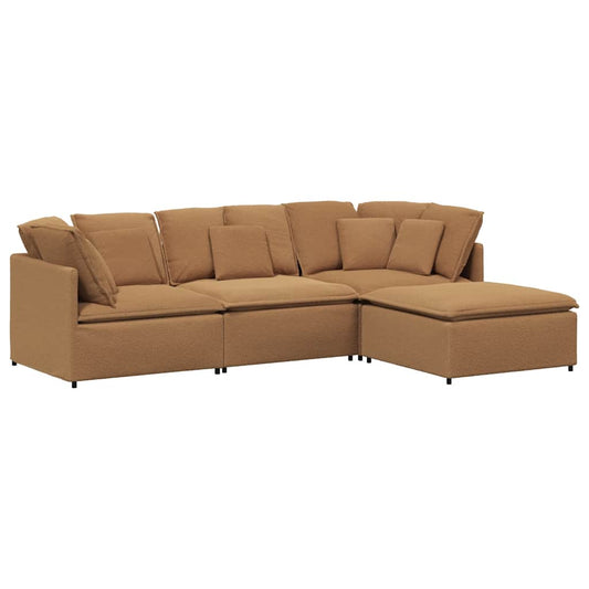 Modulares Sofa mit Hocker Kissen Stoff in Lammwolloptik Beige
