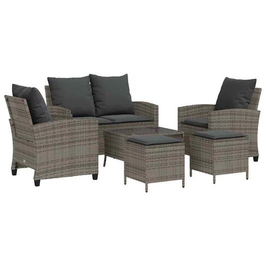 6-tlg. Garten-Sofagarnitur mit Kissen Grau Poly Rattan