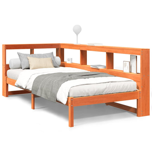 Massivholzbett mit Regal ohne Matratze Wachsbraun 90x200 cm