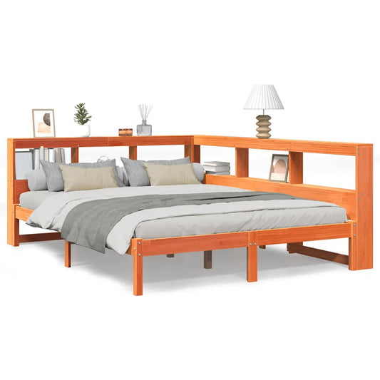 Massivholzbett mit Regal ohne Matratze Wachsbraun 140x190 cm