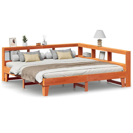 Massivholzbett mit Regal ohne Matratze Wachsbraun 200x200 cm