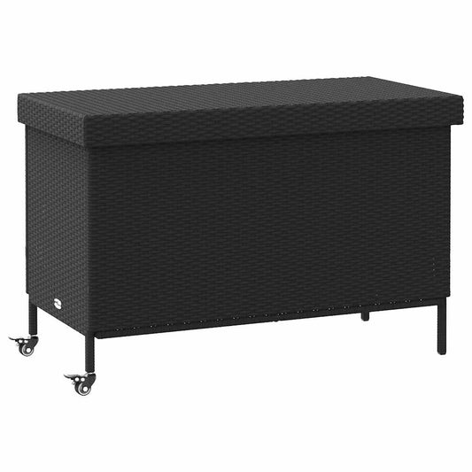 Havekiste med hjul Sort 110x55x73 cm Poly Rattan