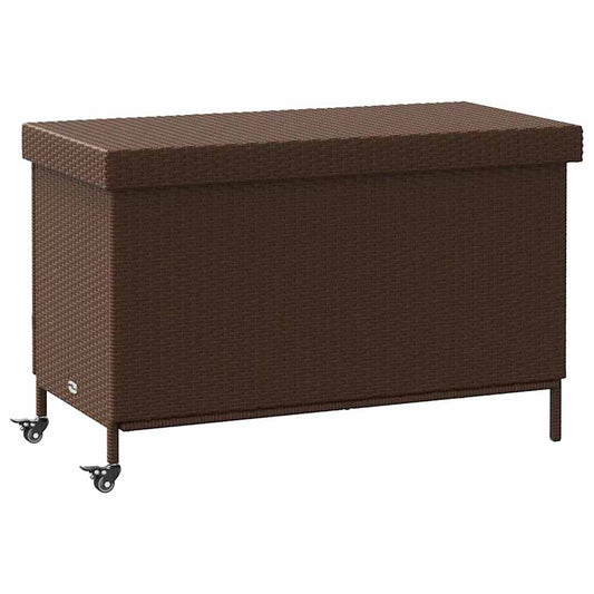 Havekiste med hjul Brun 110x55x73 cm Polyrattan