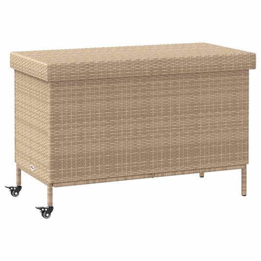 Havekiste med hjul Beige 110x55x73 cm Polyrattan