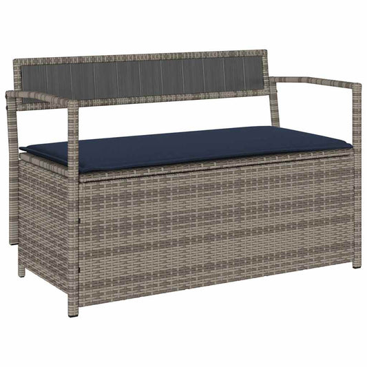 Gartenbank mit Stauraum und Kissen Grau Poly Rattan