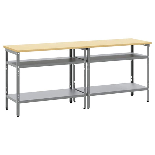 Werkbank-Set mit Regal 2 pcs Grau 200 x 55 x 85 cm Stahl