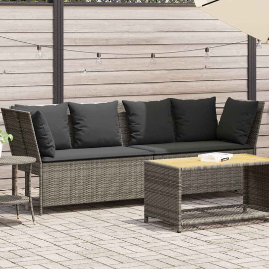 Gartensofa mit Kissen Grau Poly Rattan