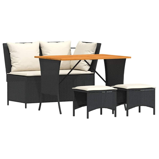 4-tlg. Garten-Essgruppe mit Kissen Schwarz Poly Rattan