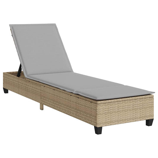 Sonnenliege mit Auflagen Beige 55x200x25,5cm Poly Rattan